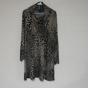 APT. 9 LEOPARD ANIMAL PRINT SOFT KNIT SHEATH DRESS WITH COWL NECK